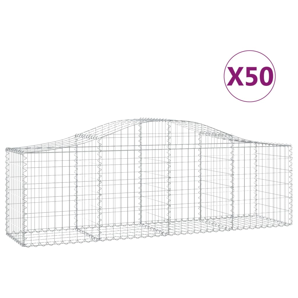 vidaXL Kosze gabionowe, 50 szt, 200x50x60/80 cm, galwanizowane żelazo
