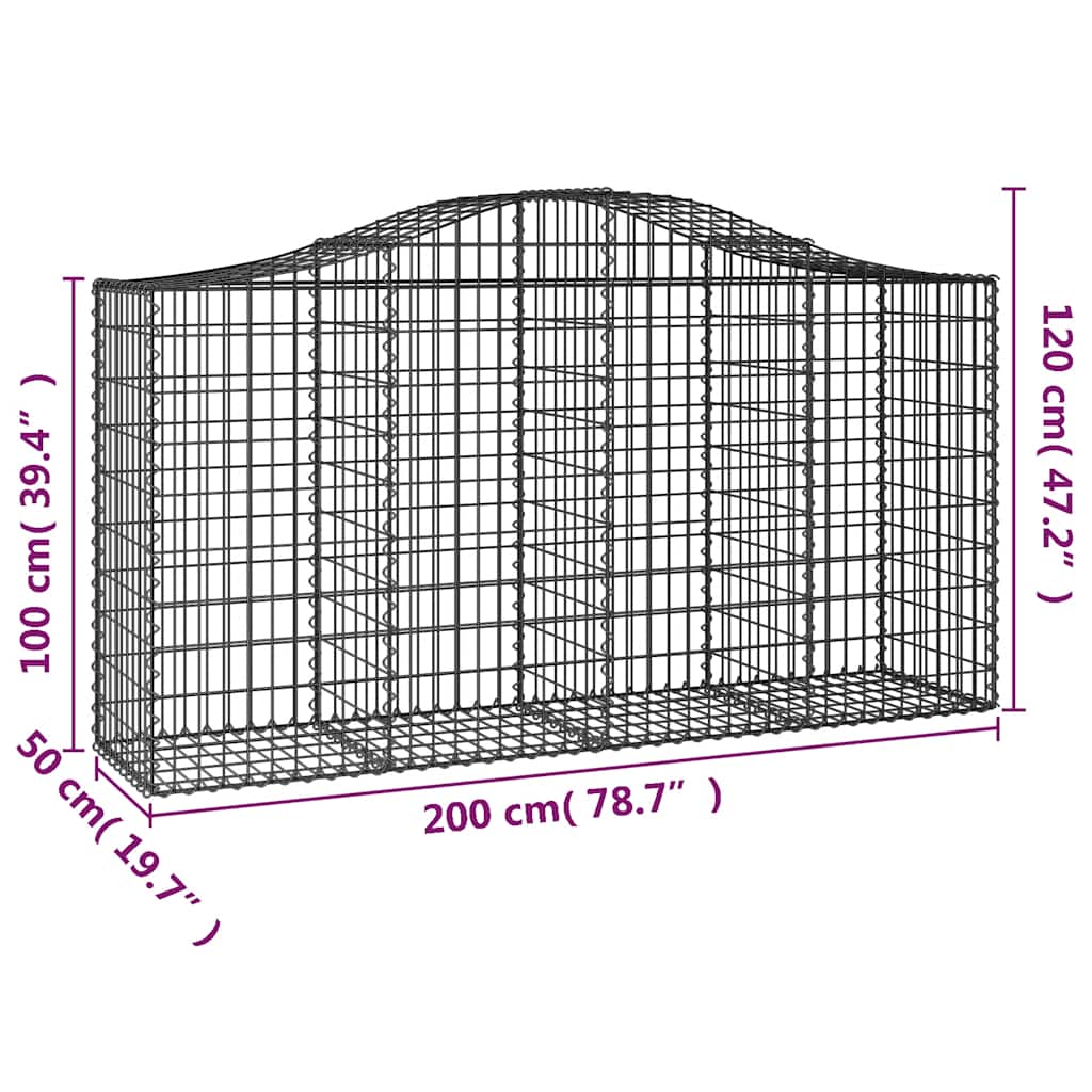 vidaXL Kosze gabionowe, 8 szt, 200x50x100/120 cm, galwanizowane żelazo