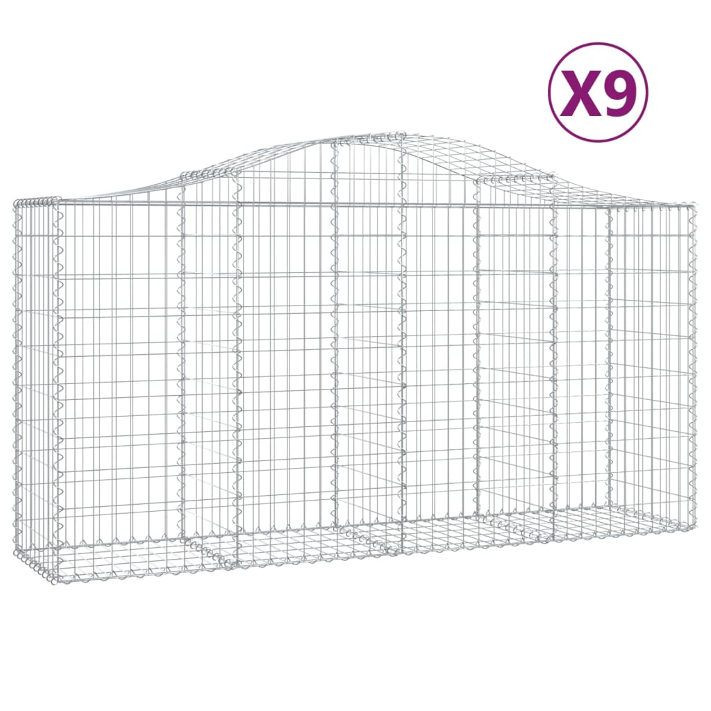 vidaXL Kosze gabionowe, 9 szt, 200x50x100/120 cm, galwanizowane żelazo