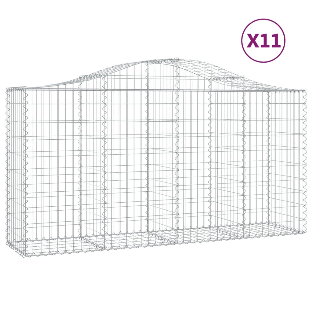 vidaXL Kosze gabionowe, 11 szt, 200x50x100/120cm, galwanizowane żelazo