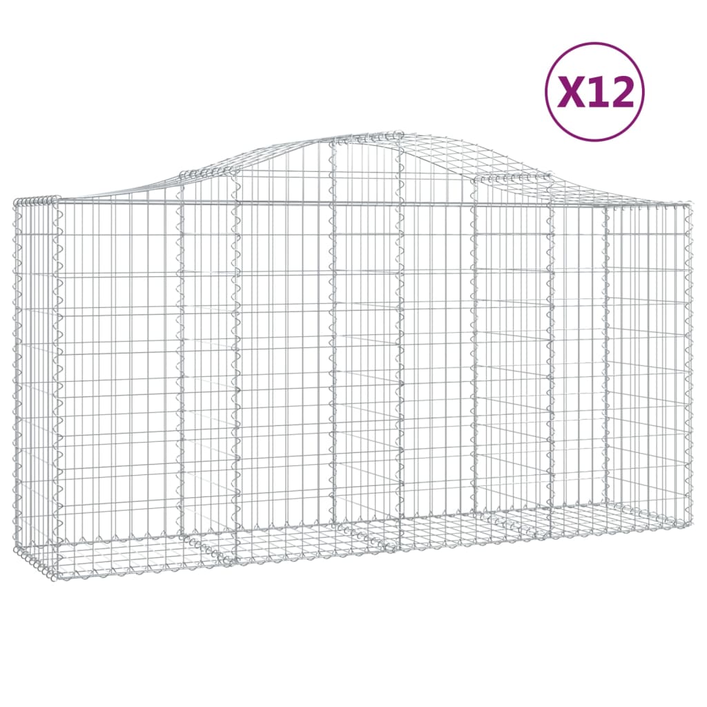 vidaXL Kosze gabionowe, 12 szt, 200x50x100/120cm, galwanizowane żelazo