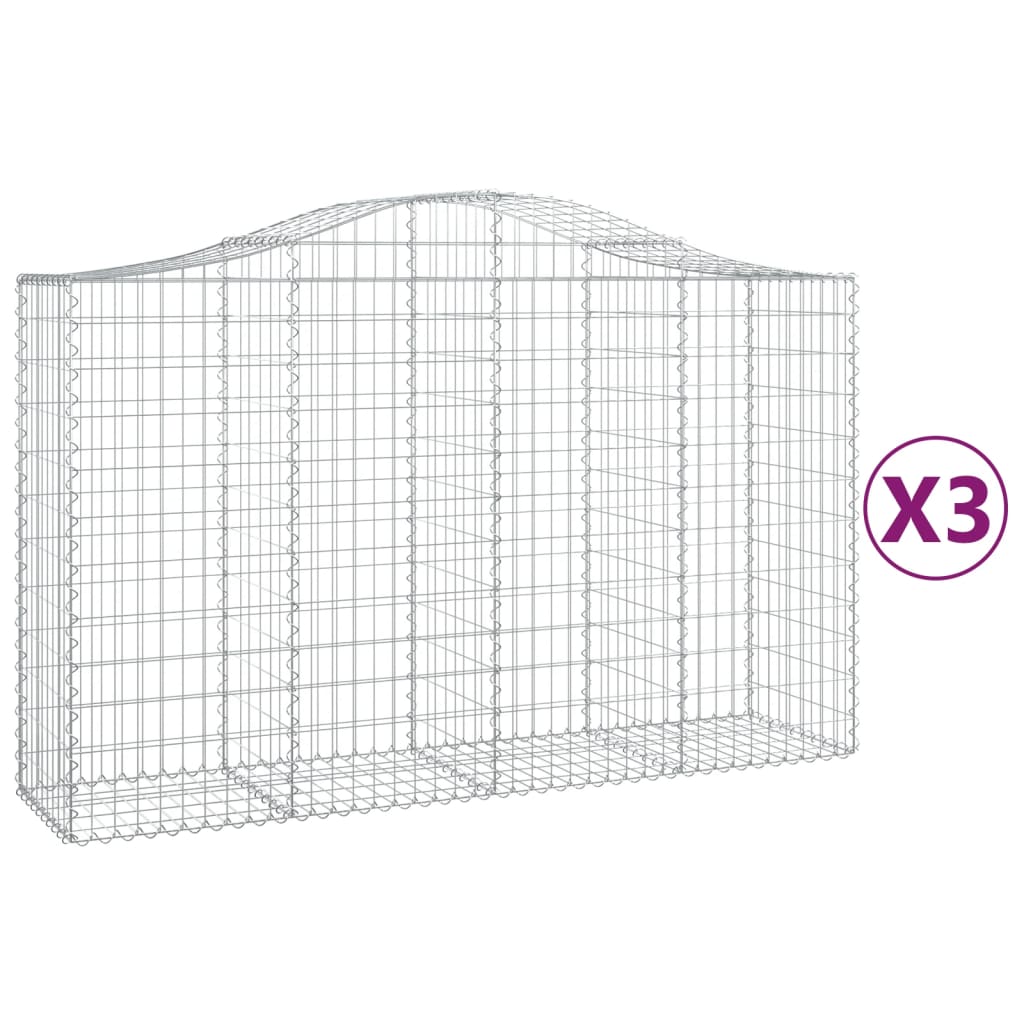vidaXL Kosze gabionowe, 3 szt, 200x50x120/140 cm, galwanizowane żelazo