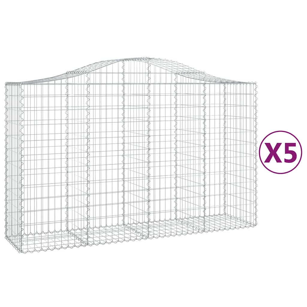 vidaXL Kosze gabionowe, 5 szt, 200x50x120/140 cm, galwanizowane żelazo