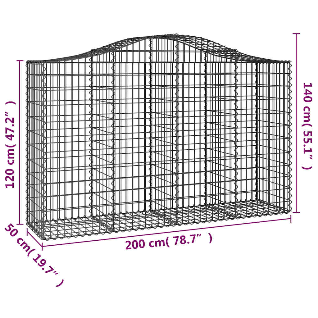 vidaXL Kosze gabionowe, 5 szt, 200x50x120/140 cm, galwanizowane żelazo
