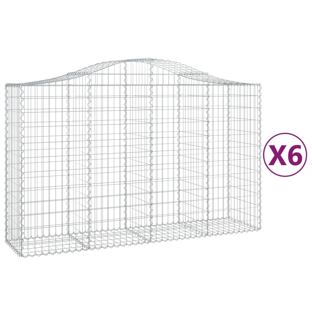 vidaXL Kosze gabionowe, 6 szt, 200x50x120/140 cm, galwanizowane żelazo