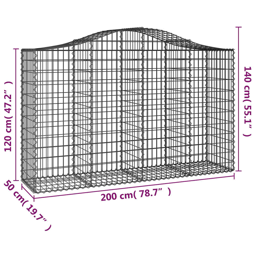 vidaXL Kosze gabionowe, 8 szt, 200x50x120/140 cm, galwanizowane żelazo