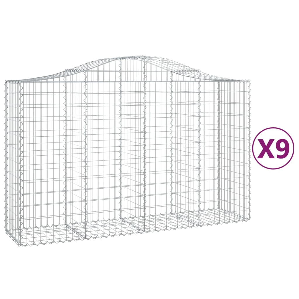 vidaXL Kosze gabionowe, 9 szt, 200x50x120/140 cm, galwanizowane żelazo