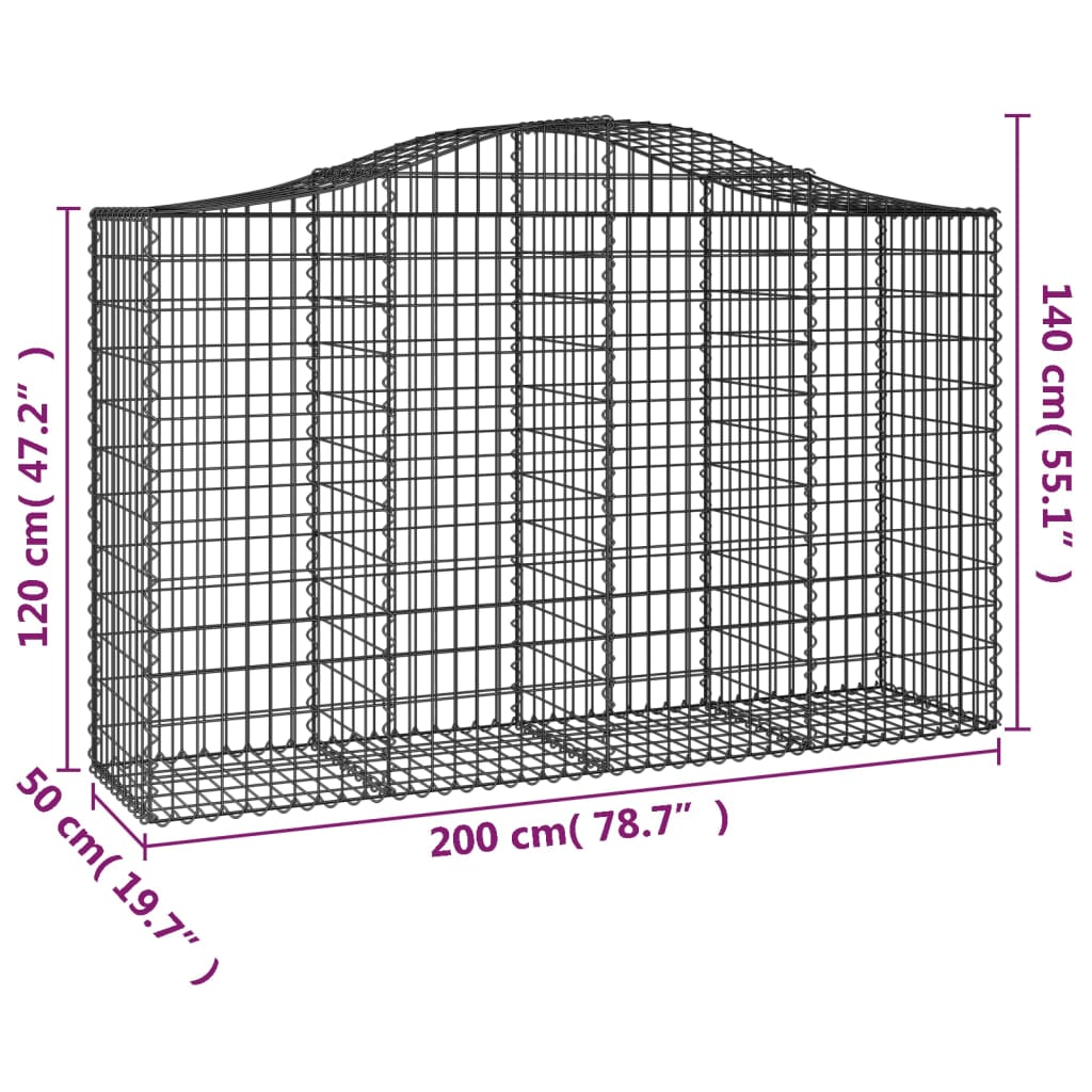 vidaXL Kosze gabionowe, 9 szt, 200x50x120/140 cm, galwanizowane żelazo