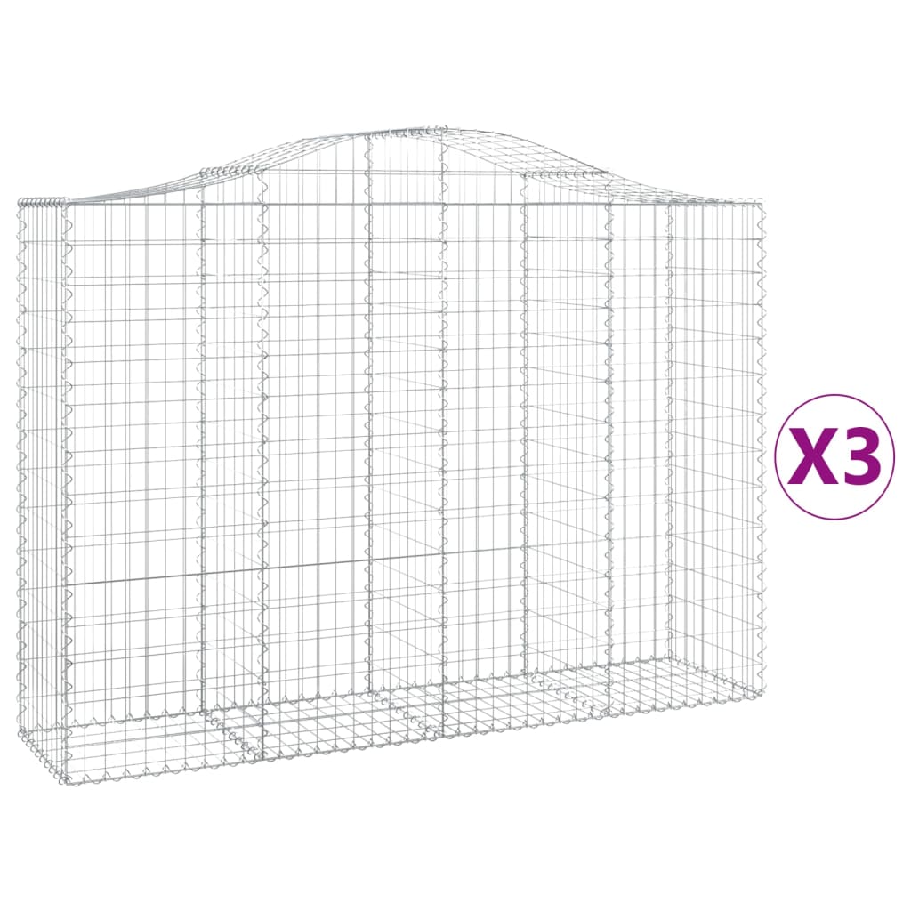 vidaXL Kosze gabionowe, 3 szt, 200x50x140/160 cm, galwanizowane żelazo
