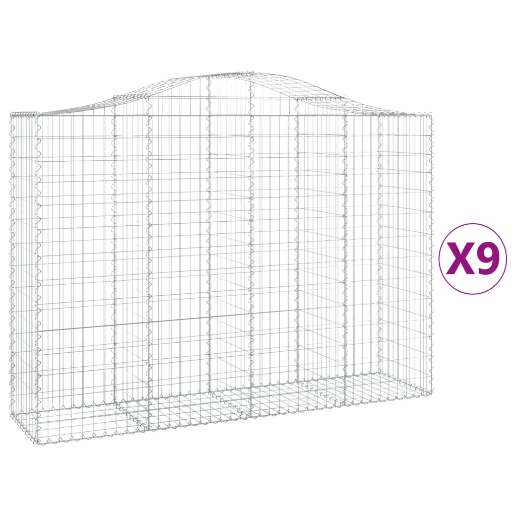 vidaXL Kosze gabionowe, 9 szt, 200x50x140/160 cm, galwanizowane żelazo
