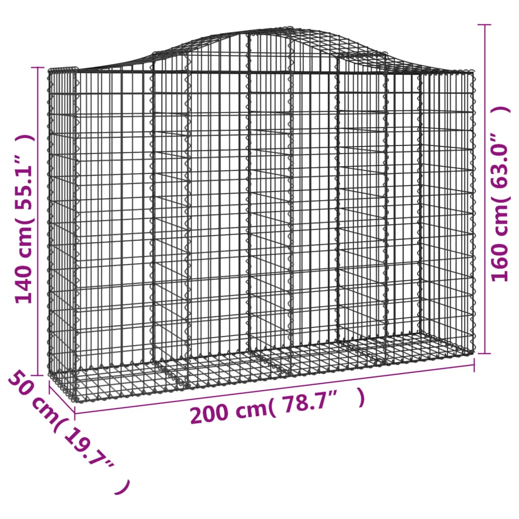 vidaXL Kosze gabionowe, 10 szt, 200x50x140/160cm, galwanizowane żelazo