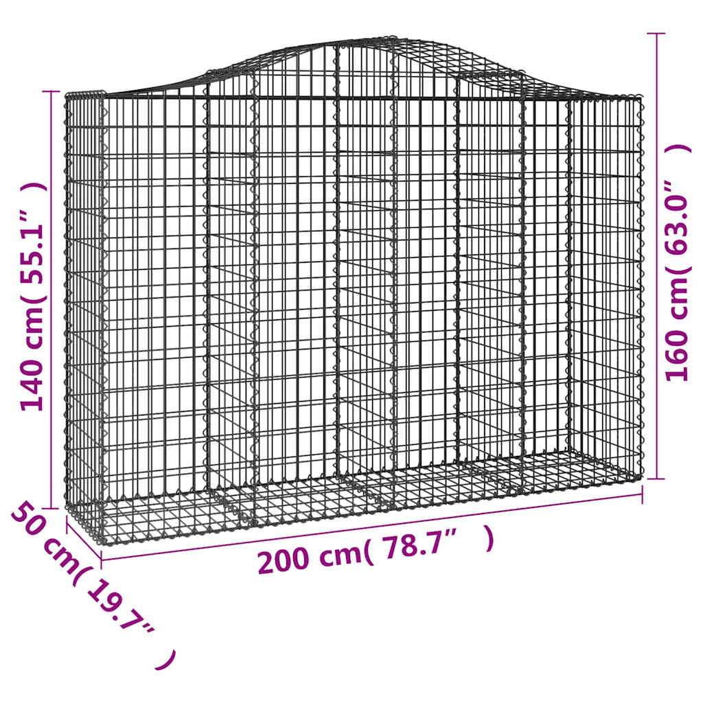 vidaXL Kosze gabionowe, 12 szt, 200x50x140/160cm, galwanizowane żelazo