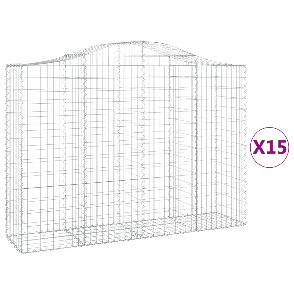 vidaXL Kosze gabionowe, 15 szt, 200x50x140/160cm, galwanizowane żelazo