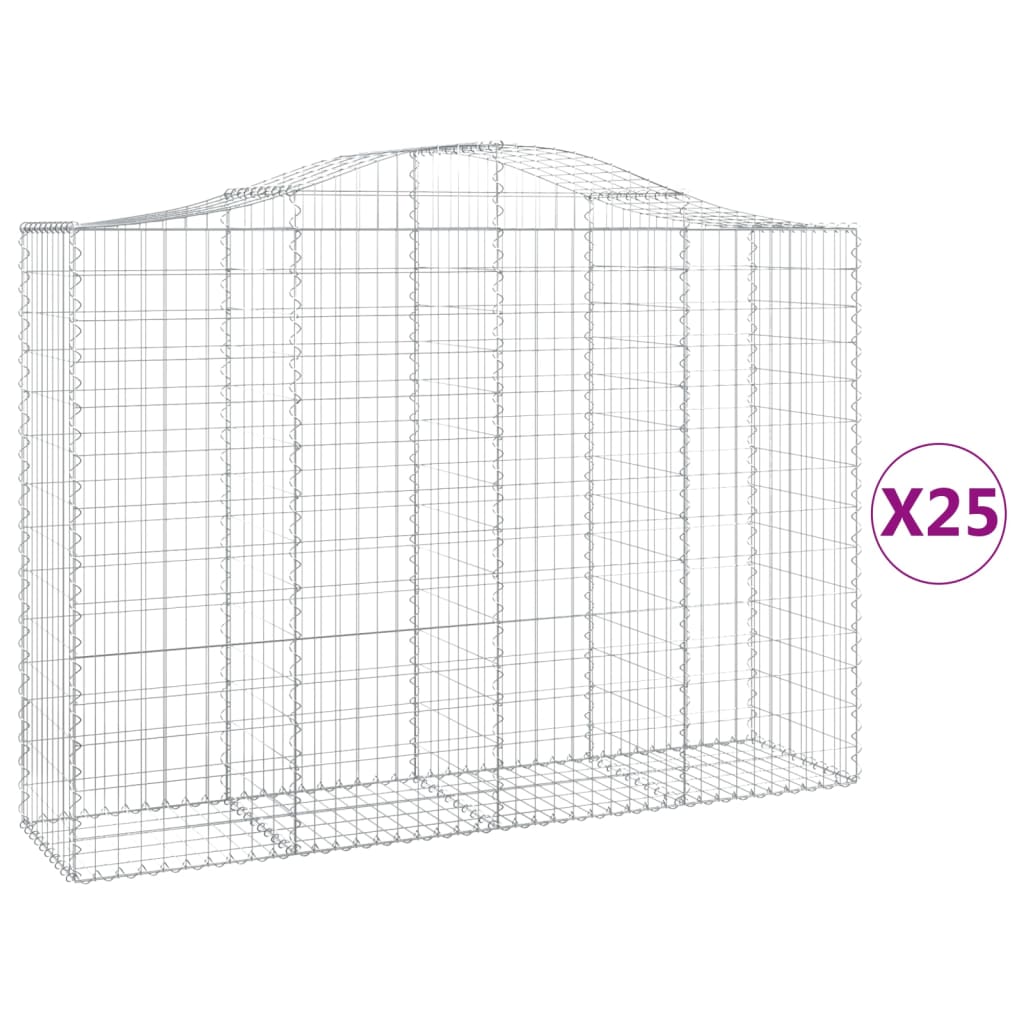 vidaXL Kosze gabionowe, 25 szt, 200x50x140/160cm, galwanizowane żelazo