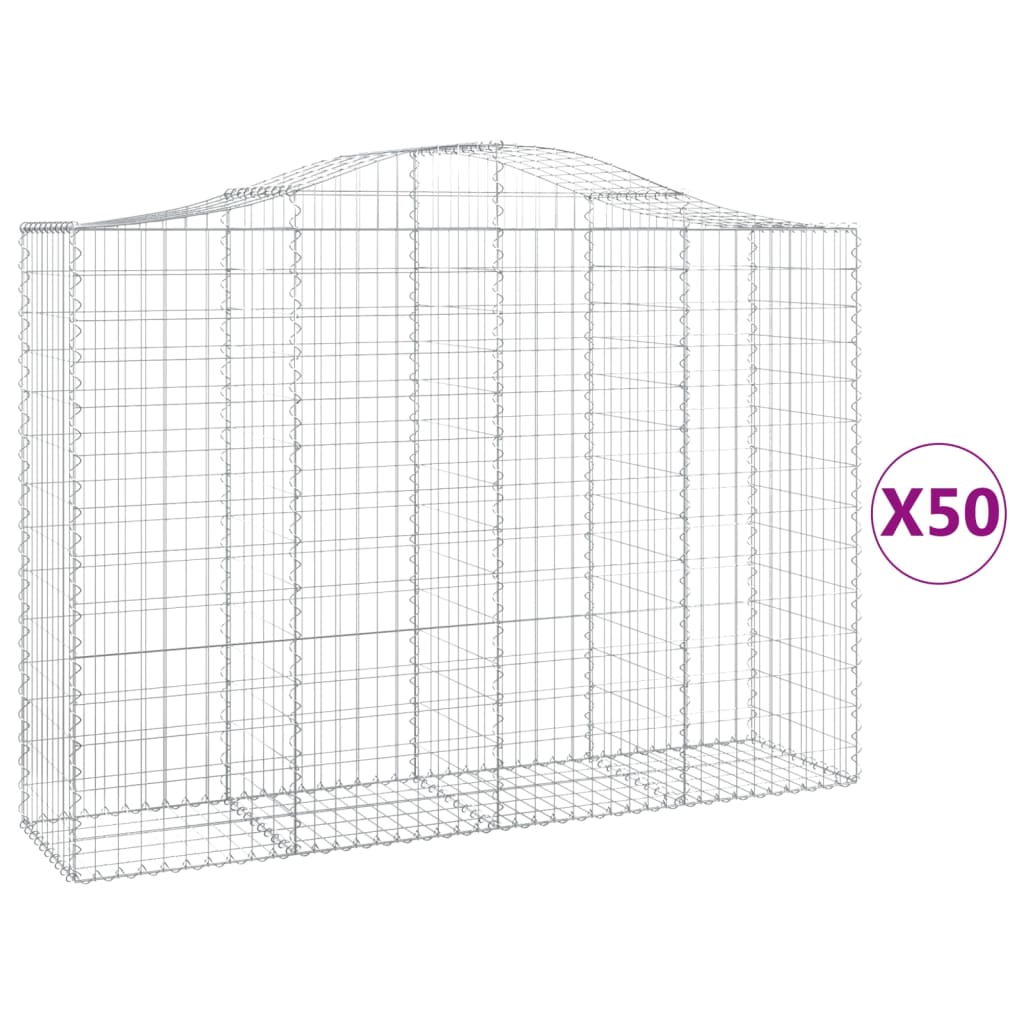 vidaXL Kosze gabionowe, 50 szt, 200x50x140/160cm, galwanizowane żelazo