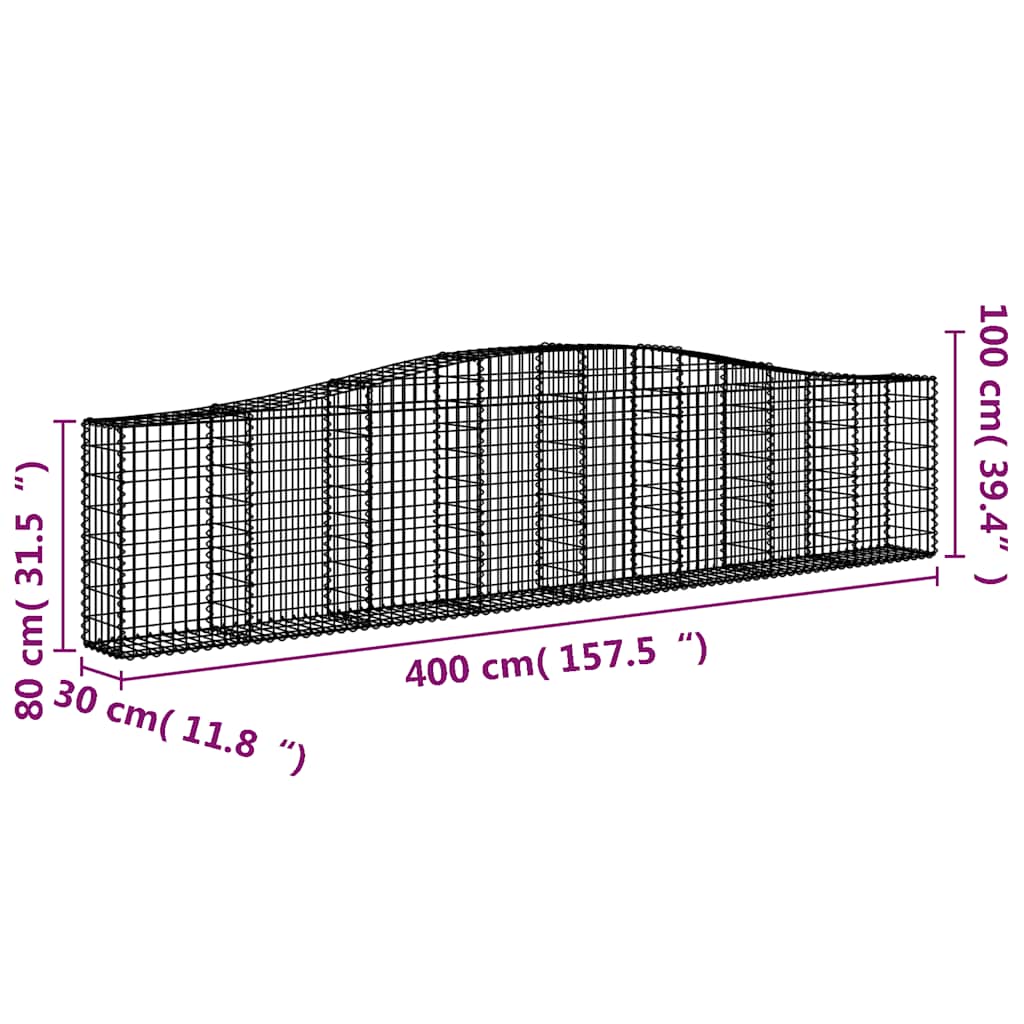 vidaXL Kosze gabionowe, 6 szt, 400x30x80/100 cm, galwanizowane żelazo