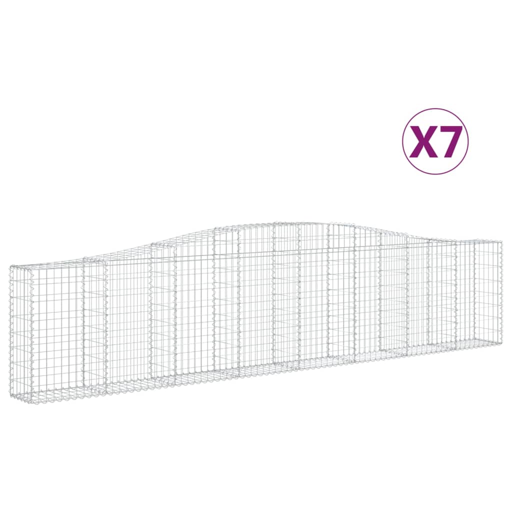vidaXL Kosze gabionowe, 7 szt, 400x30x80/100 cm, galwanizowane żelazo