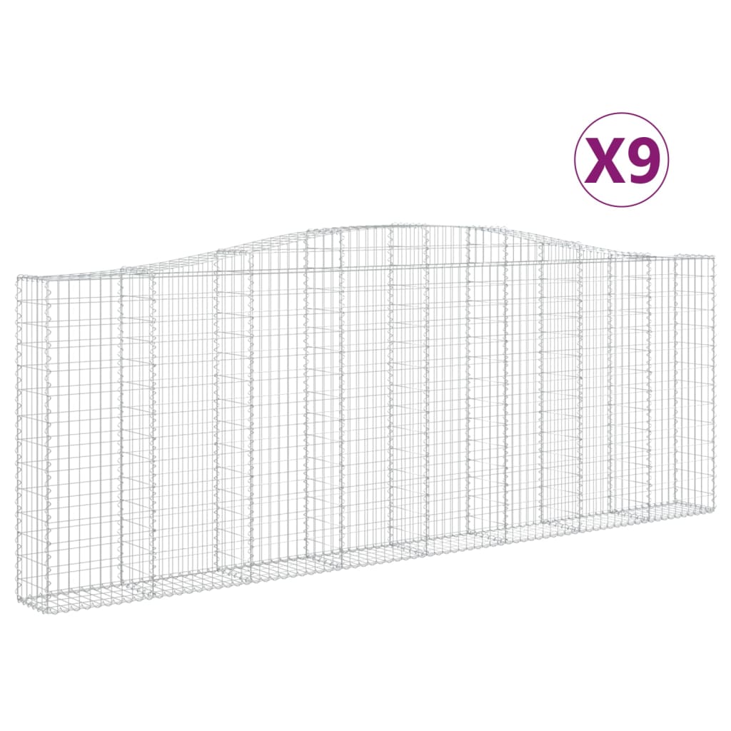 vidaXL Kosze gabionowe, 9 szt, 400x30x140/160 cm, galwanizowane żelazo