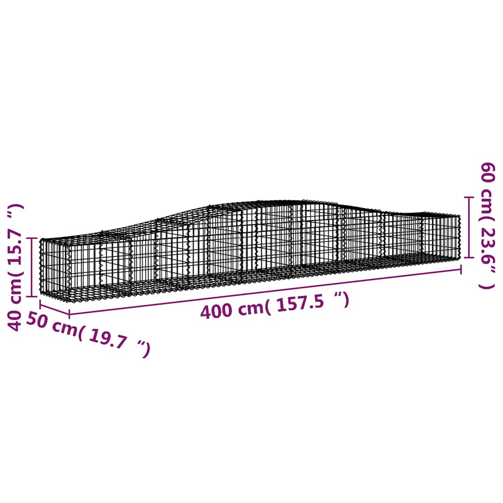 vidaXL Kosze gabionowe, 3 szt, 400x50x40/60 cm, galwanizowane żelazo