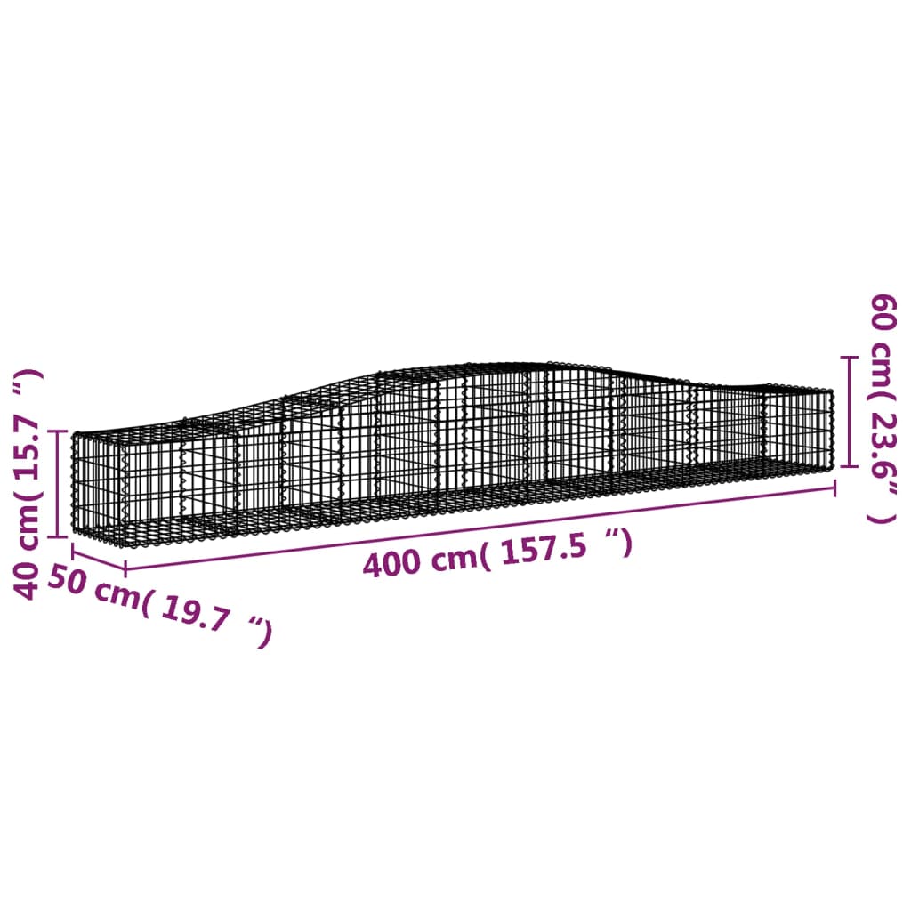 vidaXL Kosze gabionowe, 25 szt, 400x50x40/60 cm, galwanizowane żelazo