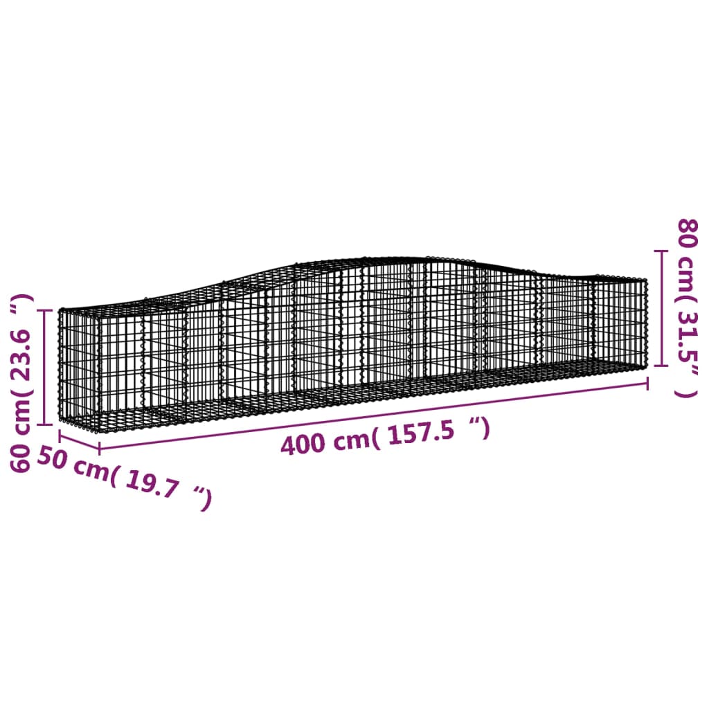 vidaXL Kosze gabionowe, 8 szt, 400x50x60/80 cm, galwanizowane żelazo