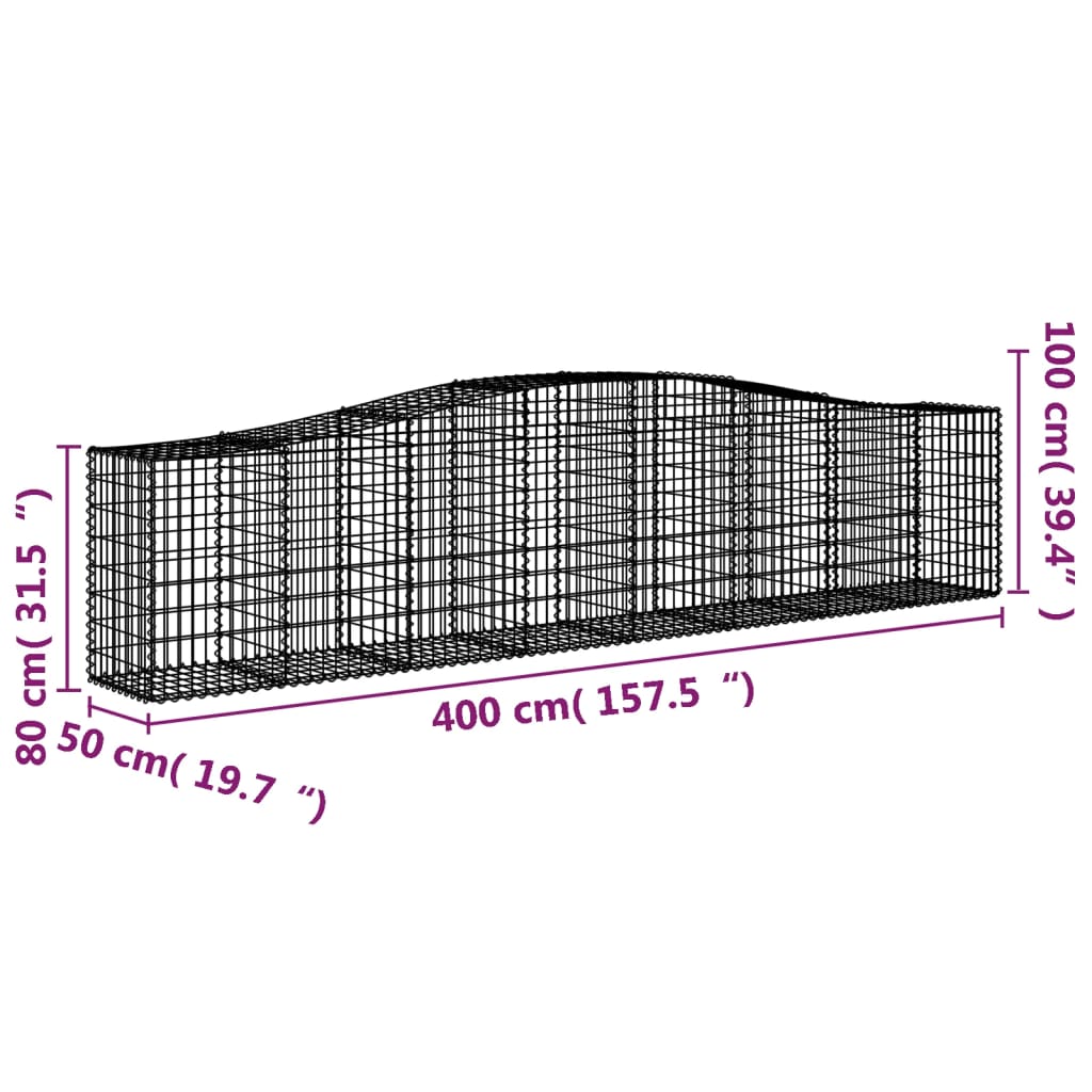 vidaXL Kosze gabionowe, 4 szt, 400x50x80/100 cm, galwanizowane żelazo
