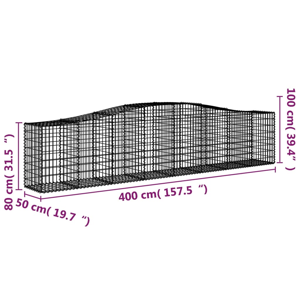 vidaXL Kosze gabionowe, 6 szt, 400x50x80/100 cm, galwanizowane żelazo