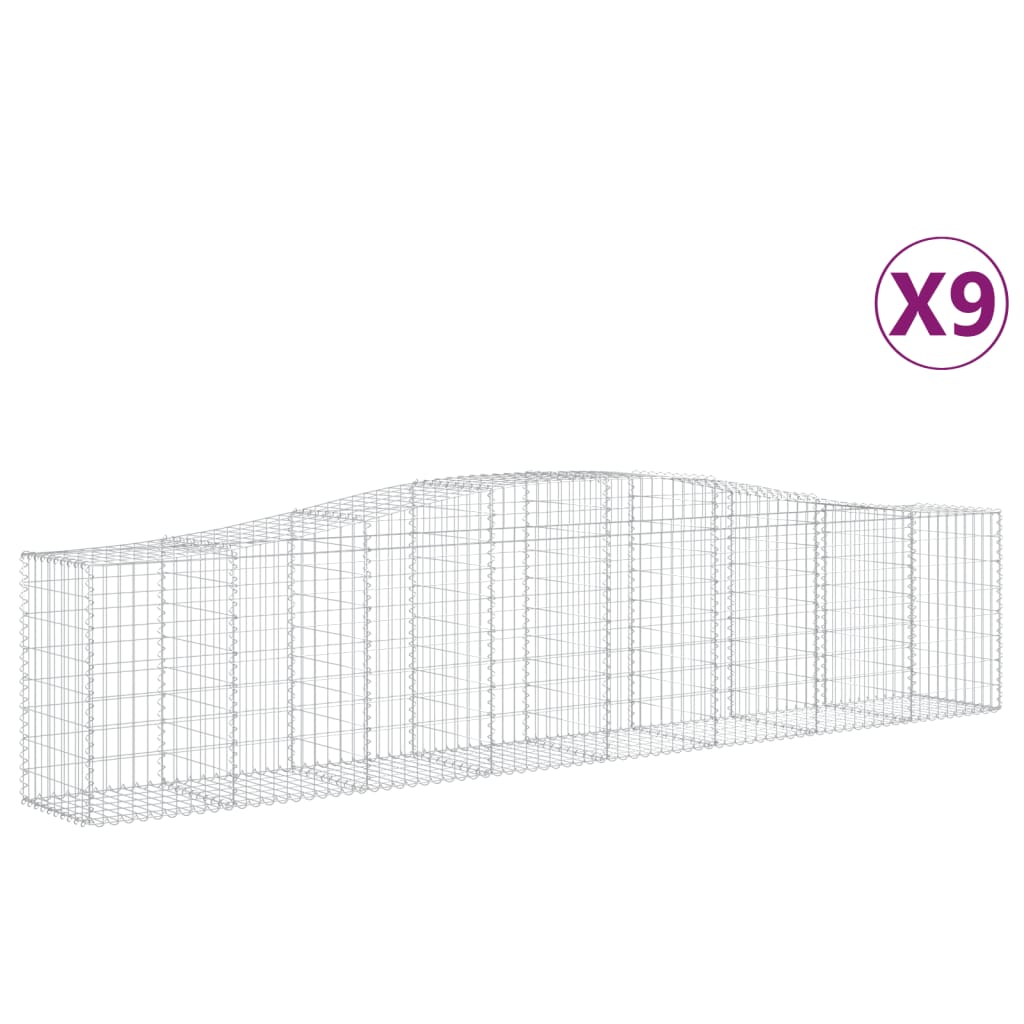 vidaXL Kosze gabionowe, 9 szt, 400x50x80/100 cm, galwanizowane żelazo