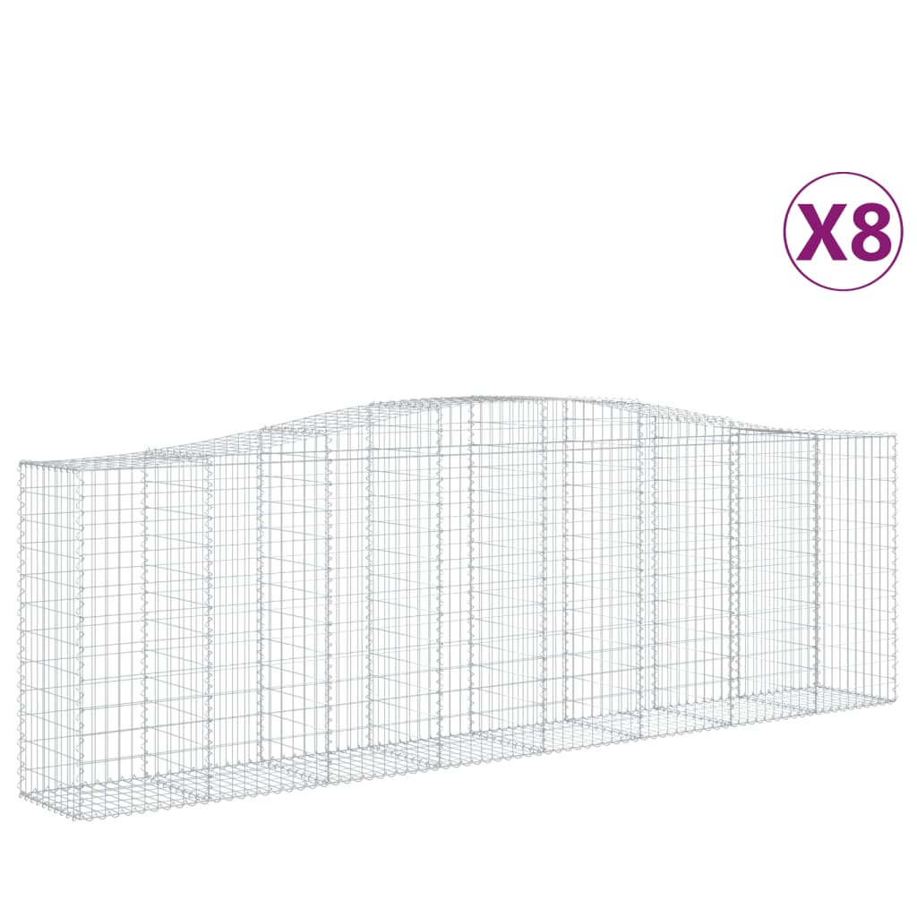 vidaXL Kosze gabionowe, 8 szt, 400x50x120/140 cm, galwanizowane żelazo