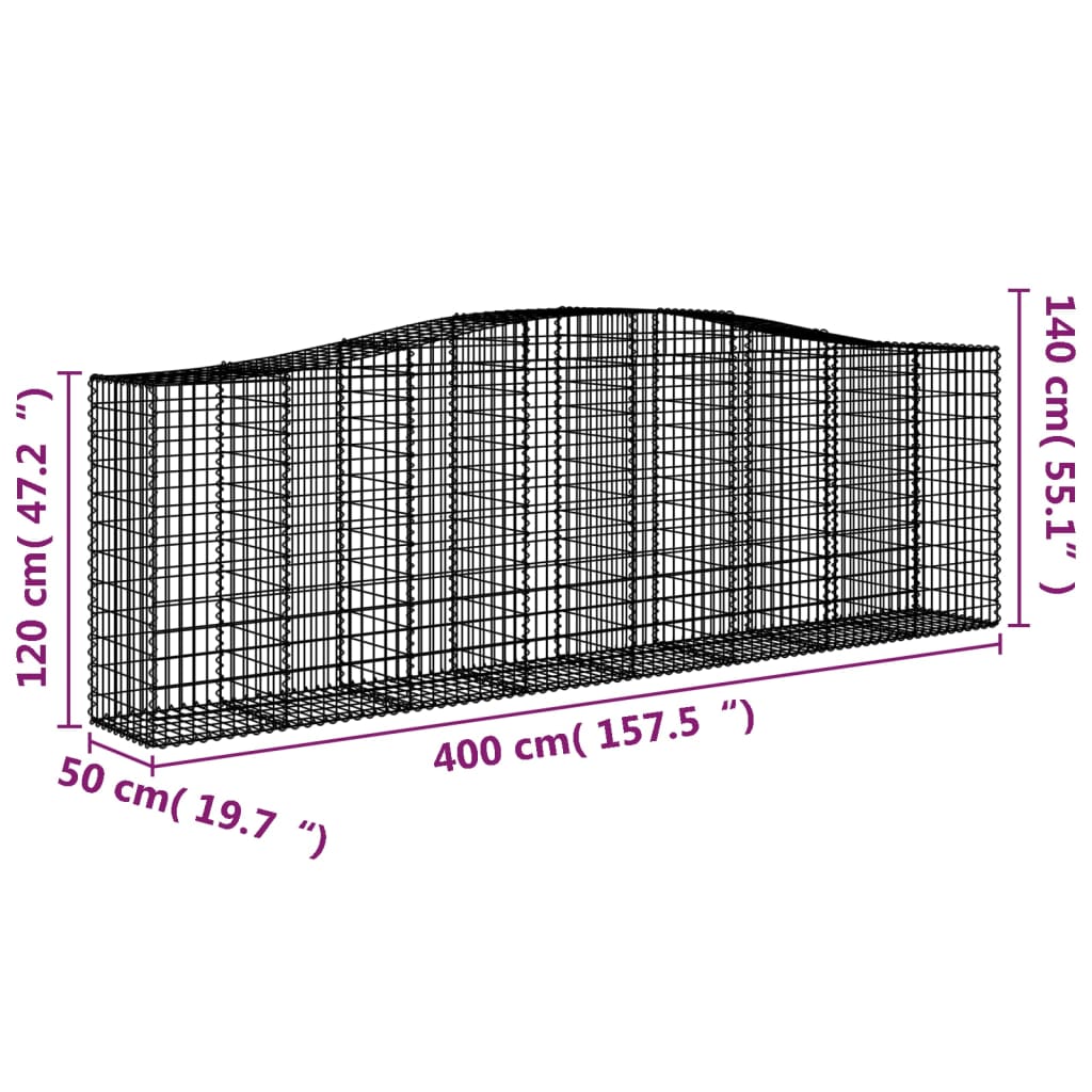 vidaXL Kosze gabionowe, 8 szt, 400x50x120/140 cm, galwanizowane żelazo
