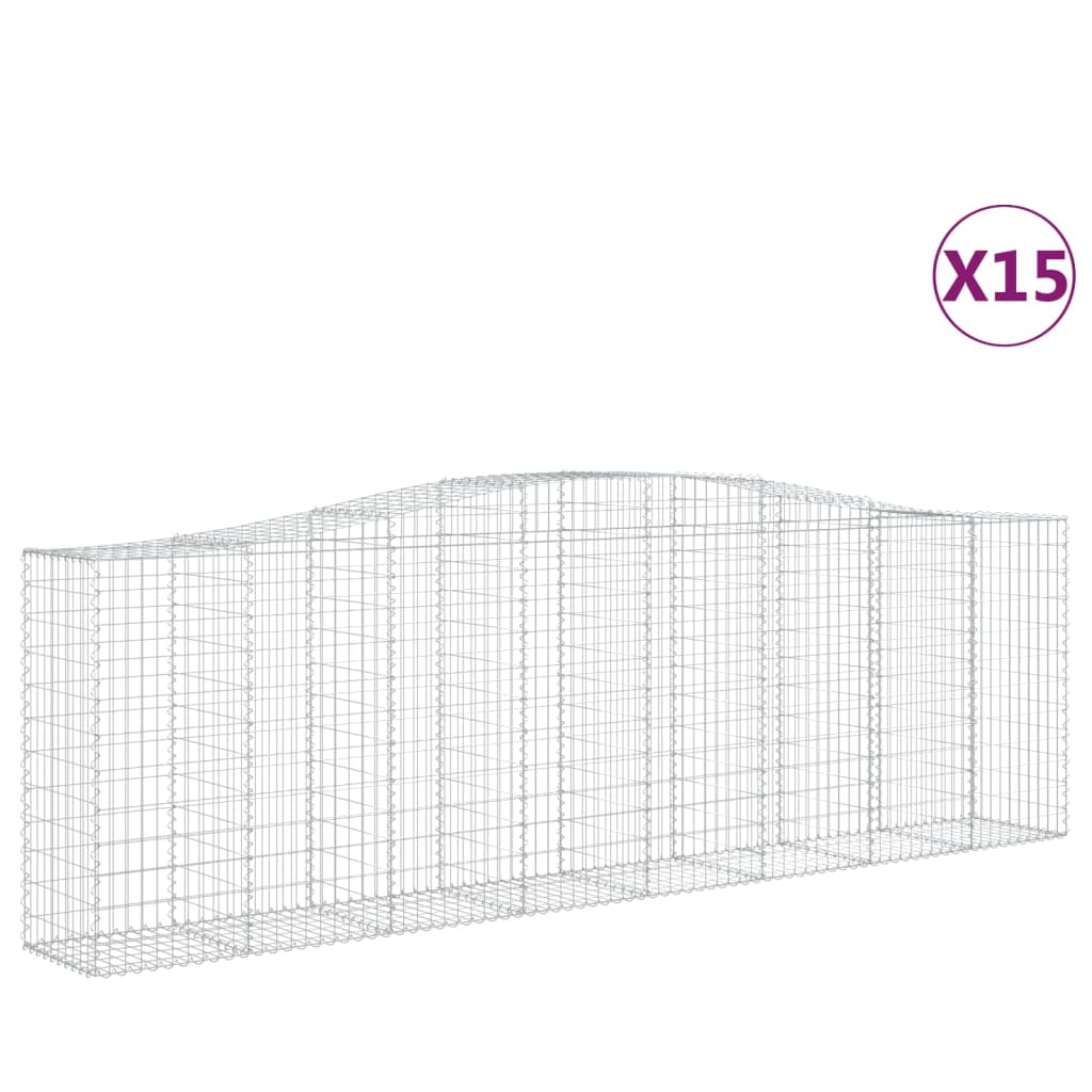 vidaXL Kosze gabionowe, 15 szt, 400x50x120/140cm, galwanizowane żelazo