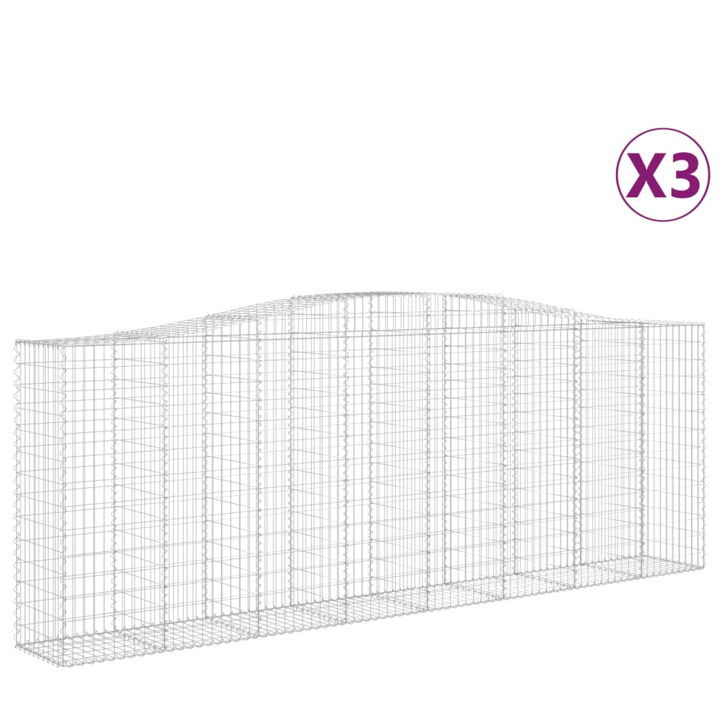 vidaXL Kosze gabionowe, 3 szt, 400x50x140/160 cm, galwanizowane żelazo