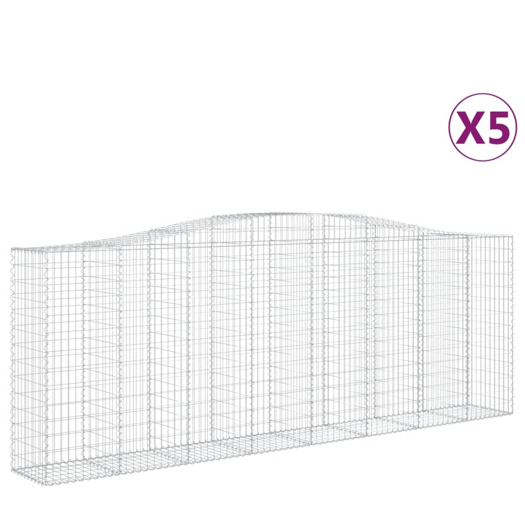 vidaXL Kosze gabionowe, 5 szt, 400x50x140/160 cm, galwanizowane żelazo