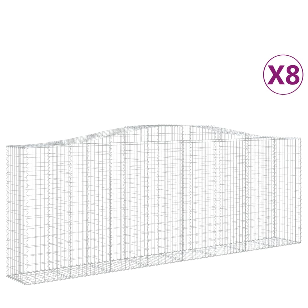 vidaXL Kosze gabionowe, 8 szt, 400x50x140/160 cm, galwanizowane żelazo