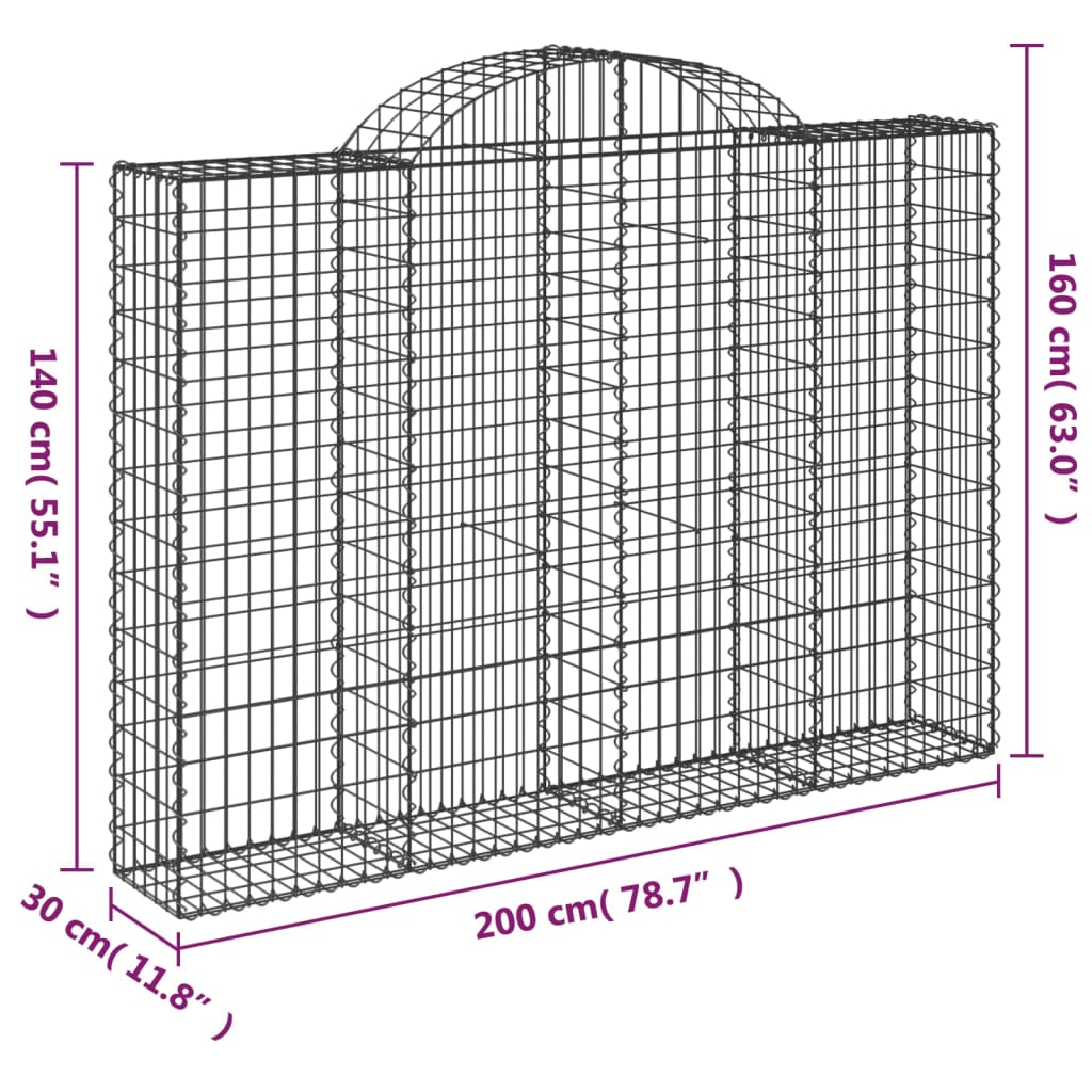 vidaXL Kosze gabionowe, 18 szt, 200x30x140/160cm, galwanizowane żelazo