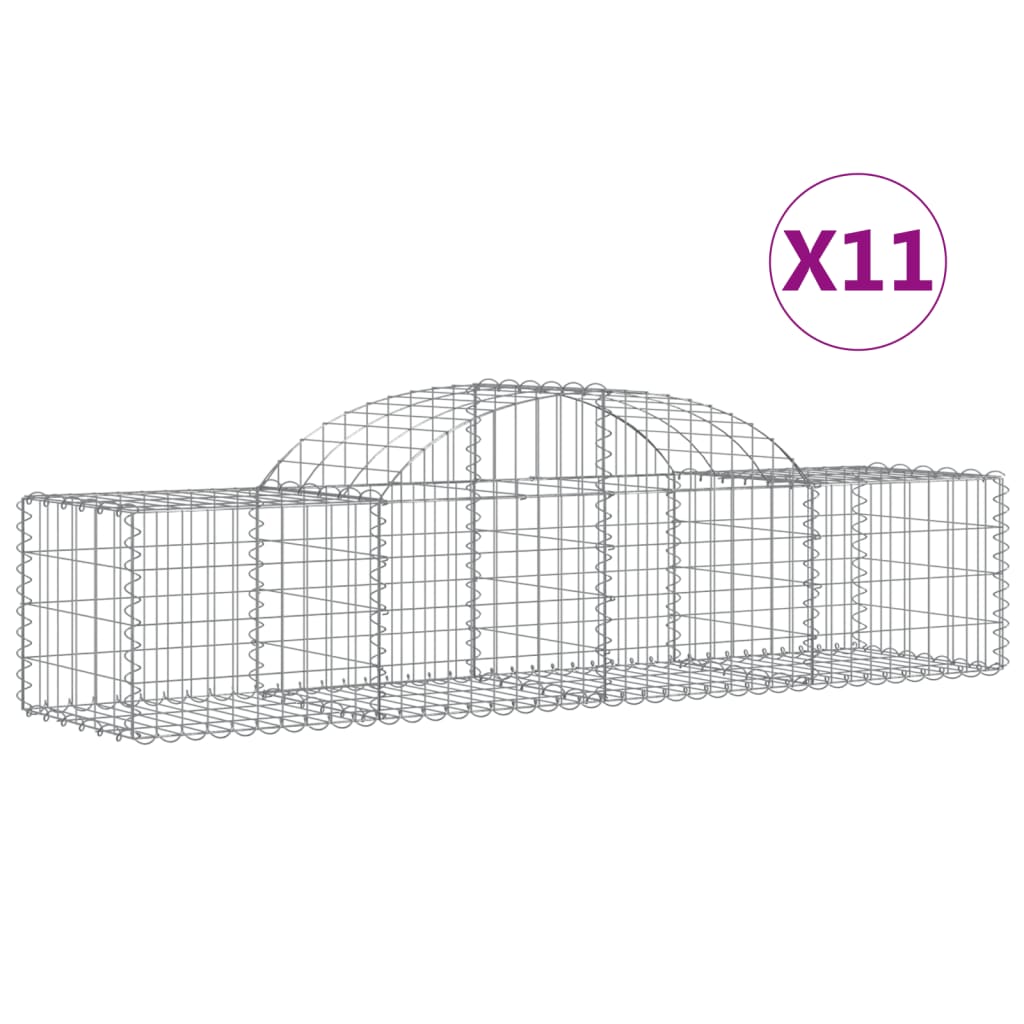 vidaXL Kosze gabionowe, 11 szt, 200x50x40/60 cm, galwanizowane żelazo