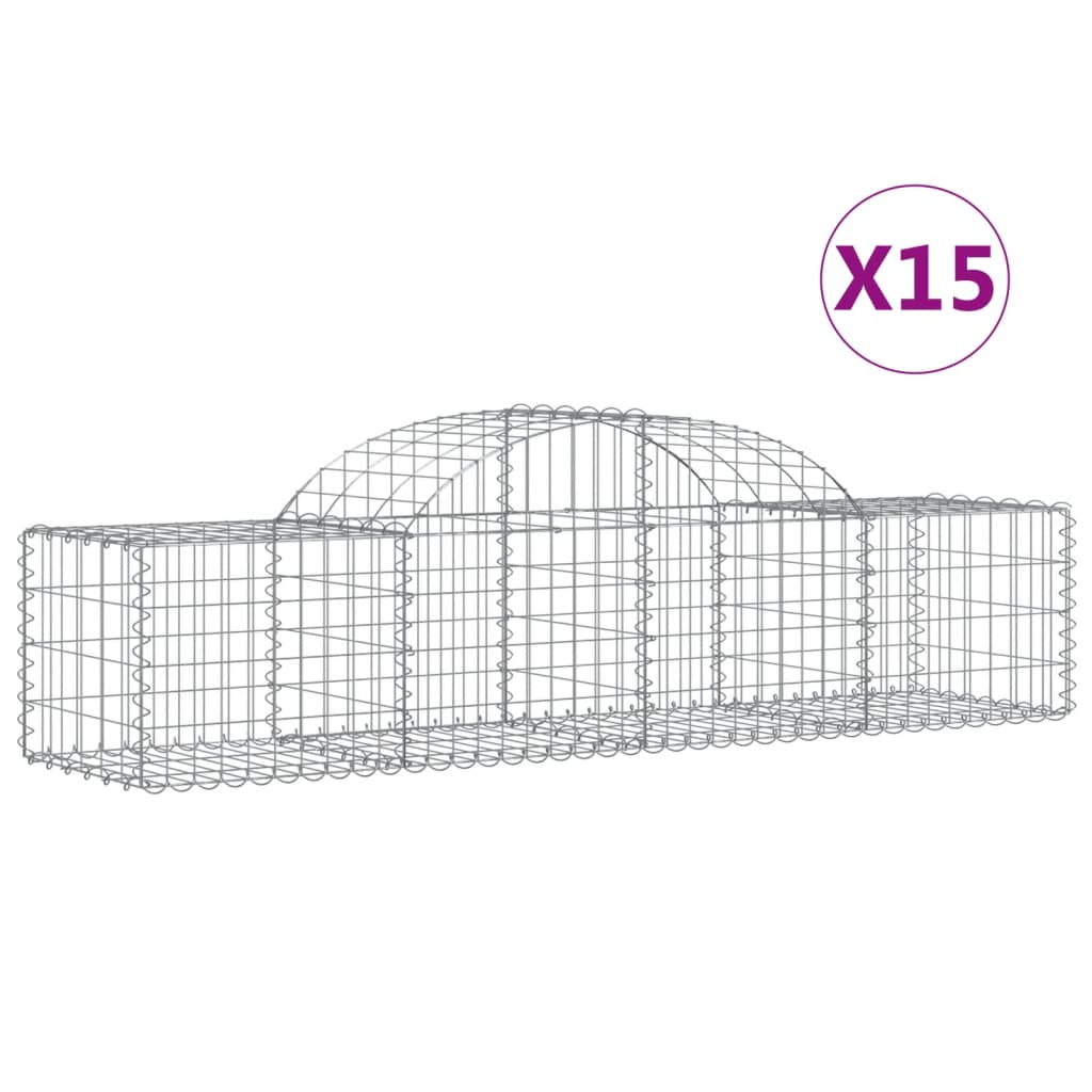 vidaXL Kosze gabionowe, 15 szt, 200x50x40/60 cm, galwanizowane żelazo