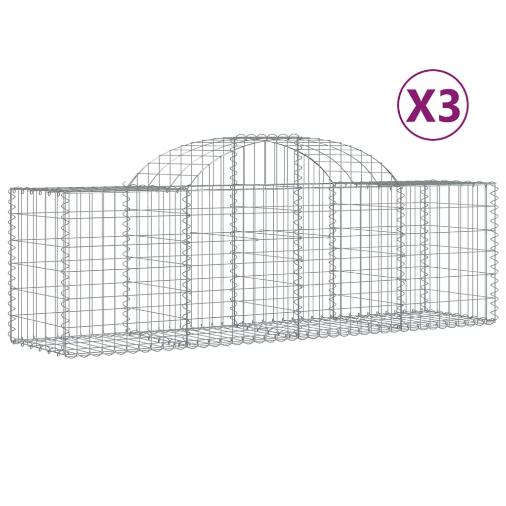 vidaXL Kosze gabionowe, 3 szt, 200x50x60/80 cm, galwanizowane żelazo