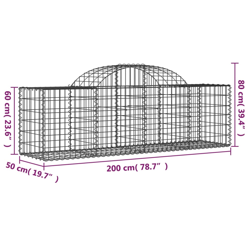 vidaXL Kosze gabionowe, 30 szt, 200x50x60/80 cm, galwanizowane żelazo