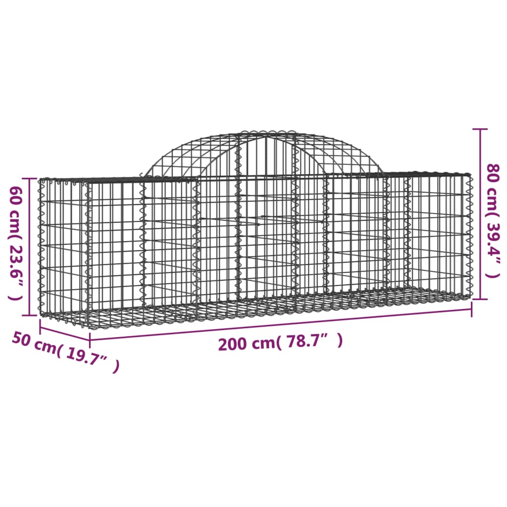 vidaXL Kosze gabionowe, 50 szt, 200x50x60/80 cm, galwanizowane żelazo