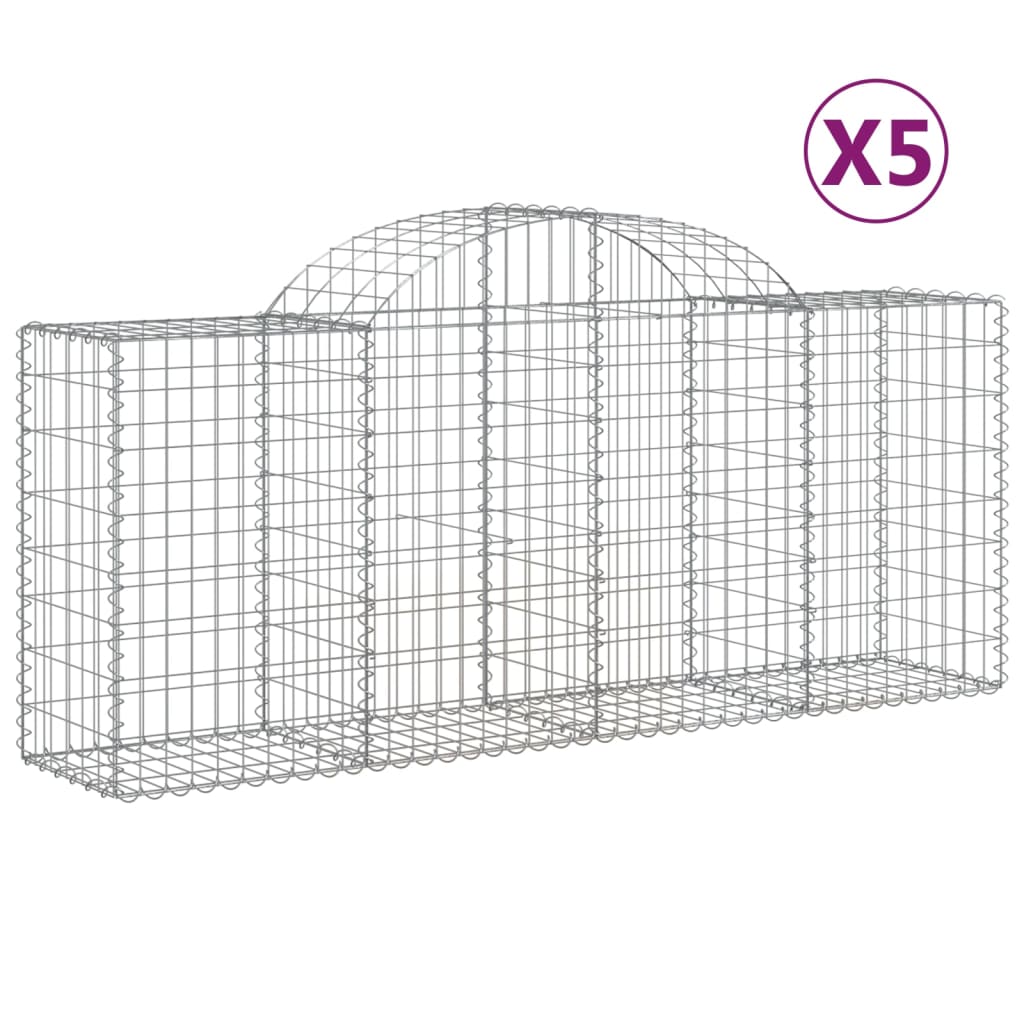 vidaXL Kosze gabionowe, 5 szt, 200x50x80/100 cm, galwanizowane żelazo