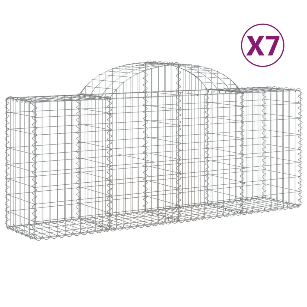vidaXL Kosze gabionowe, 7 szt, 200x50x80/100 cm, galwanizowane żelazo