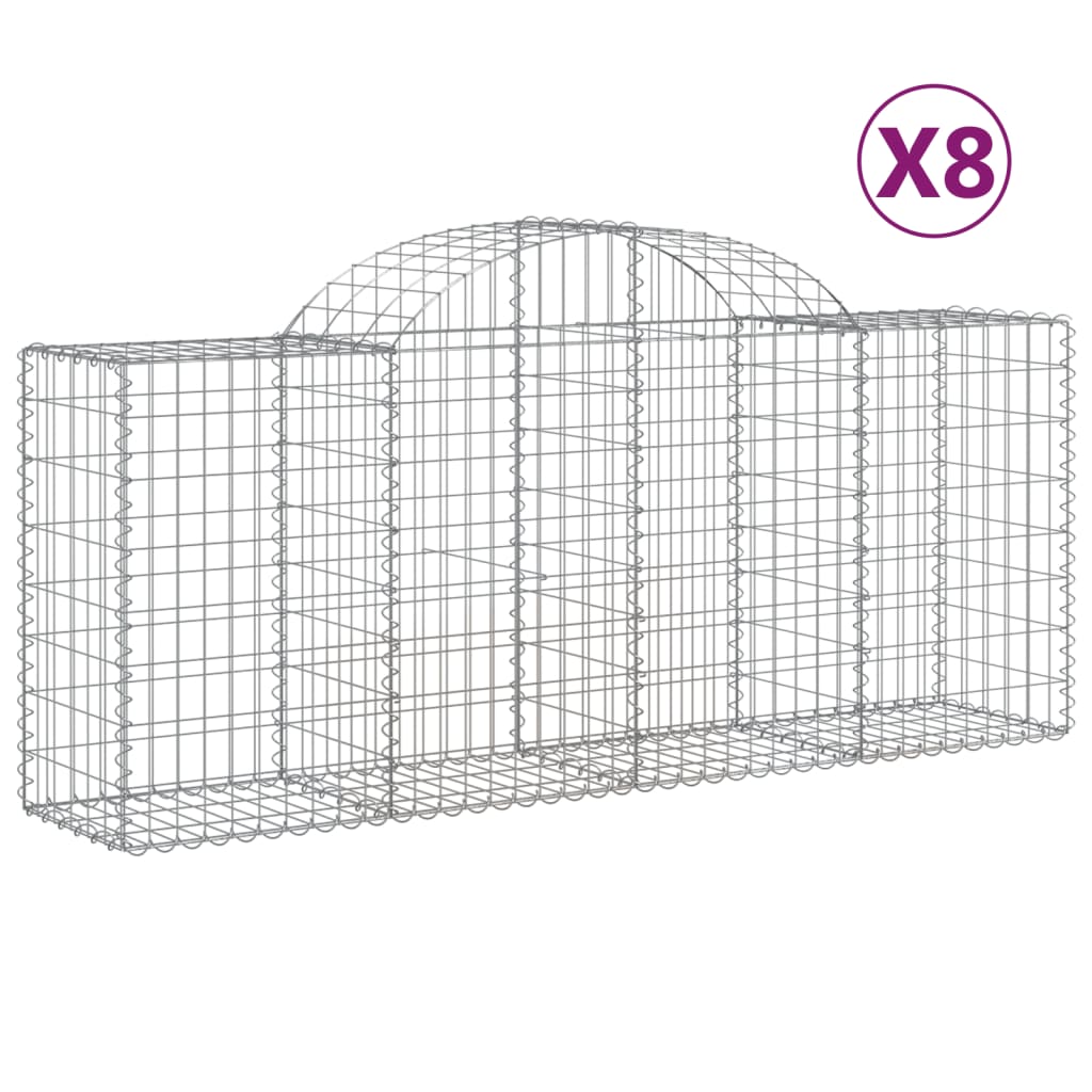 vidaXL Kosze gabionowe, 8 szt, 200x50x80/100 cm, galwanizowane żelazo