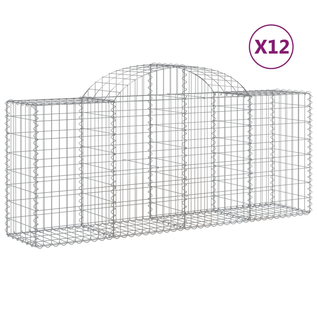 vidaXL Kosze gabionowe, 12 szt, 200x50x80/100 cm, galwanizowane żelazo