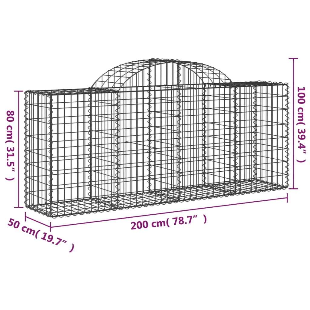 vidaXL Kosze gabionowe, 12 szt, 200x50x80/100 cm, galwanizowane żelazo