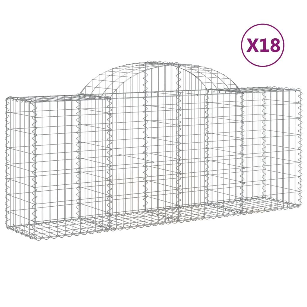 vidaXL Kosze gabionowe, 18 szt, 200x50x80/100 cm, galwanizowane żelazo