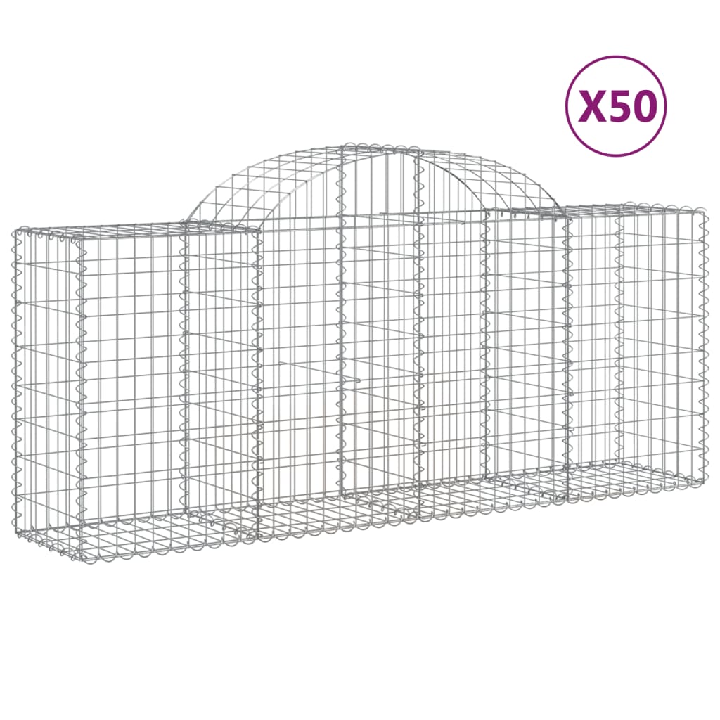 vidaXL Kosze gabionowe, 50 szt, 200x50x80/100 cm, galwanizowane żelazo