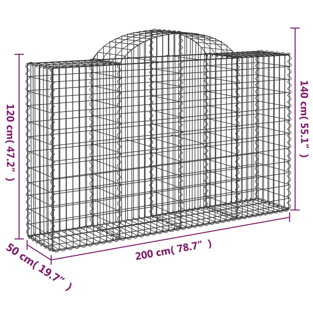 vidaXL Kosze gabionowe, 7 szt, 200x50x120/140 cm, galwanizowane żelazo