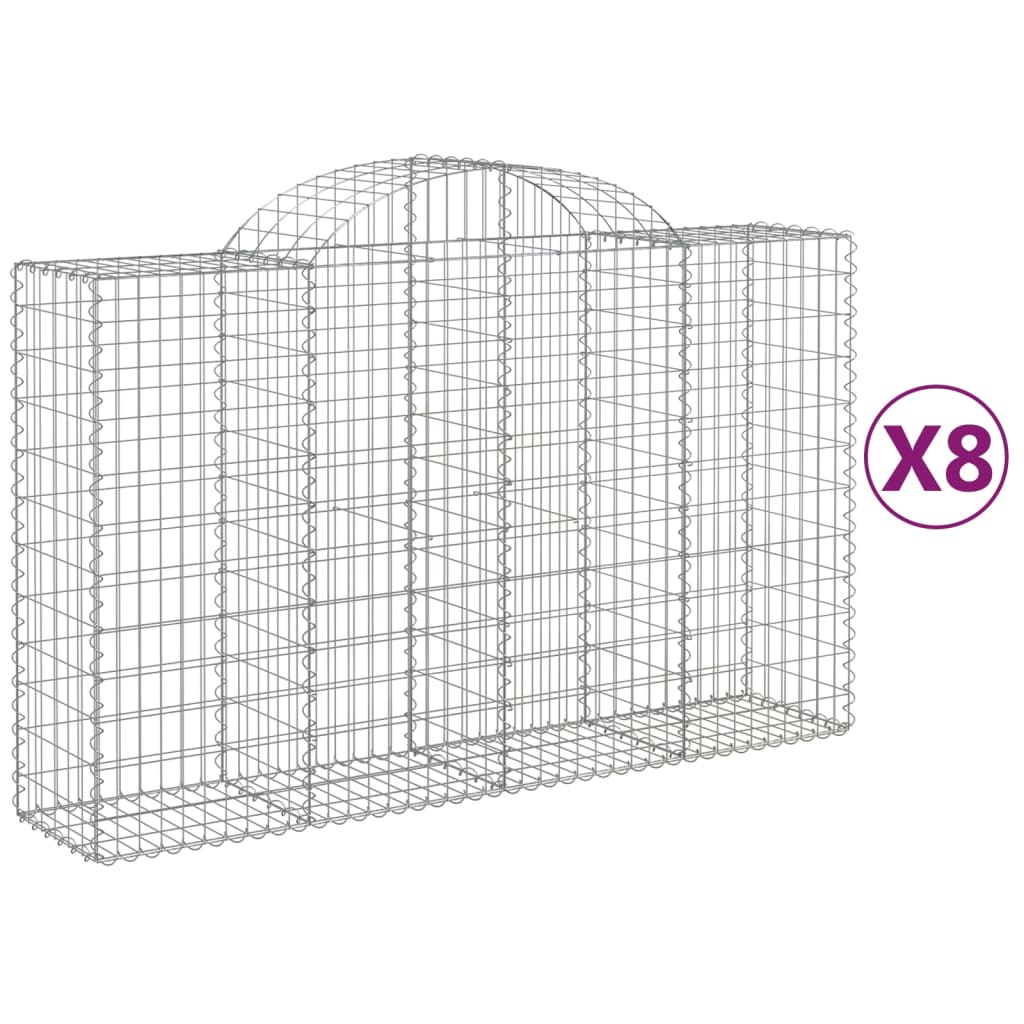 vidaXL Kosze gabionowe, 8 szt, 200x50x120/140 cm, galwanizowane żelazo
