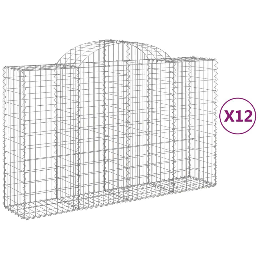 vidaXL Kosze gabionowe, 12 szt, 200x50x120/140cm, galwanizowane żelazo